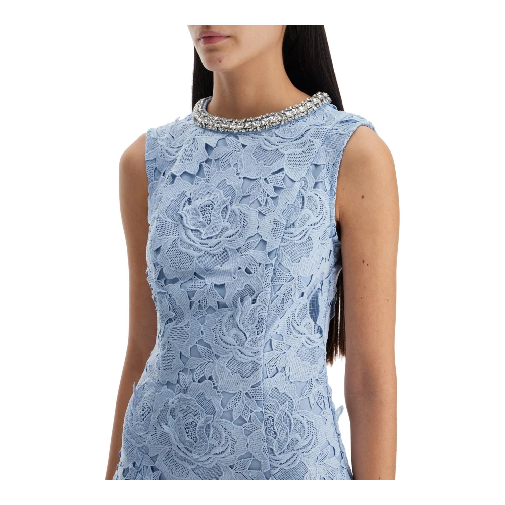Self Portrait Bloemen Kant Wijd Mini Jurk Blue Dames