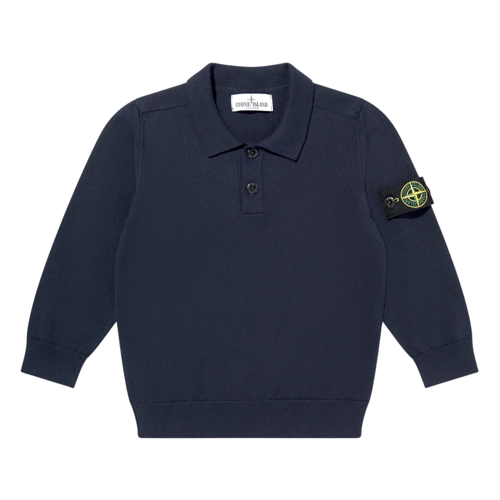 Stone Island Blue Long Sleeve Knit Polo Shirt - Male - Kids Knitwear - 8 Y - Kids