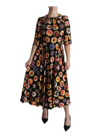 Multicolor Desserts A-line Maxi Silk Pie Dress