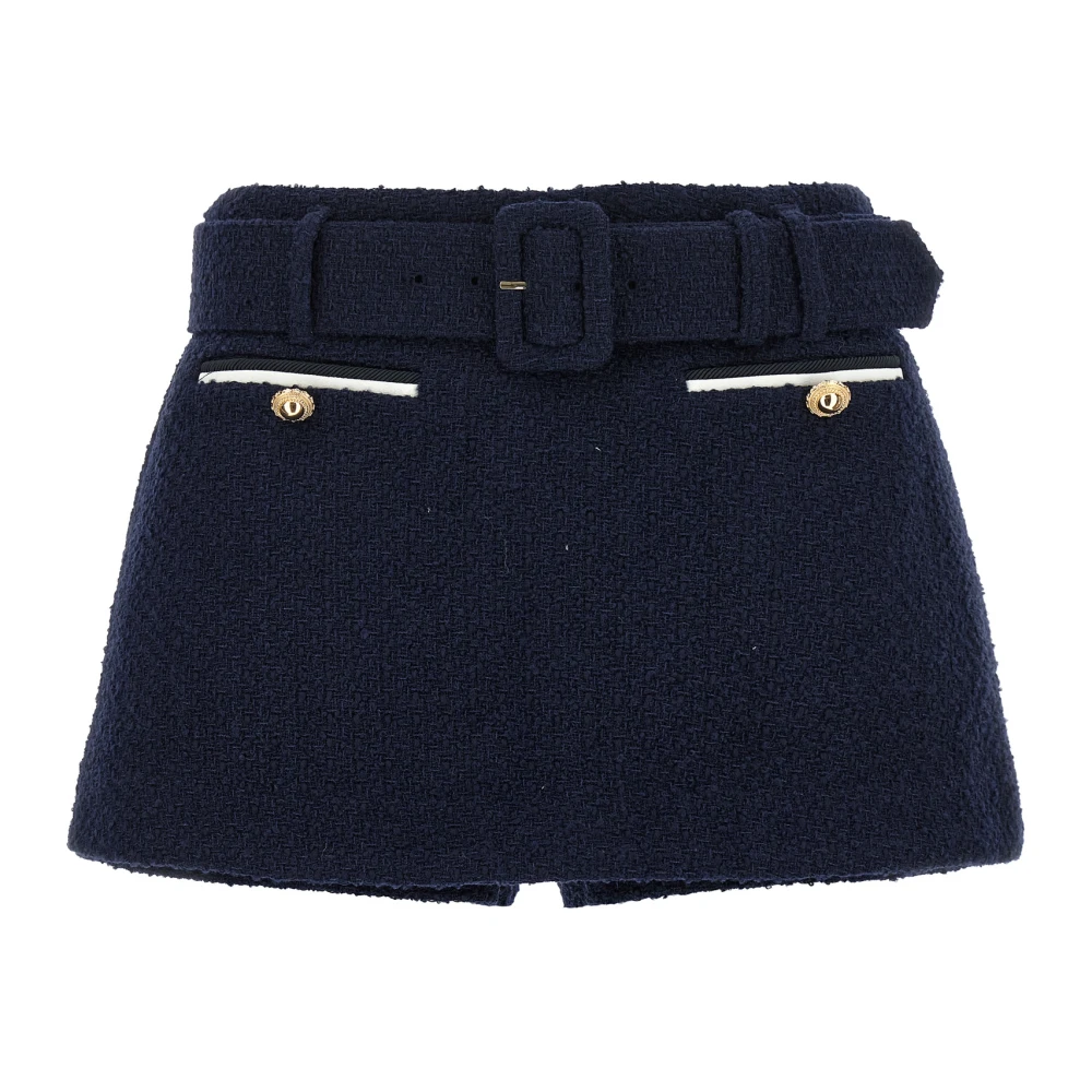 Self Portrait Women's Blue Short Shorts, S, Bouclé Wool Skort
