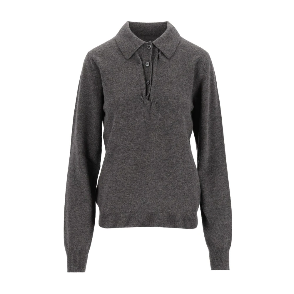 Maison Margiela Draped Collar Wool Polo Jumper - Female - V-Neck Knitwear - Gray - M - Knitwear - Image 3