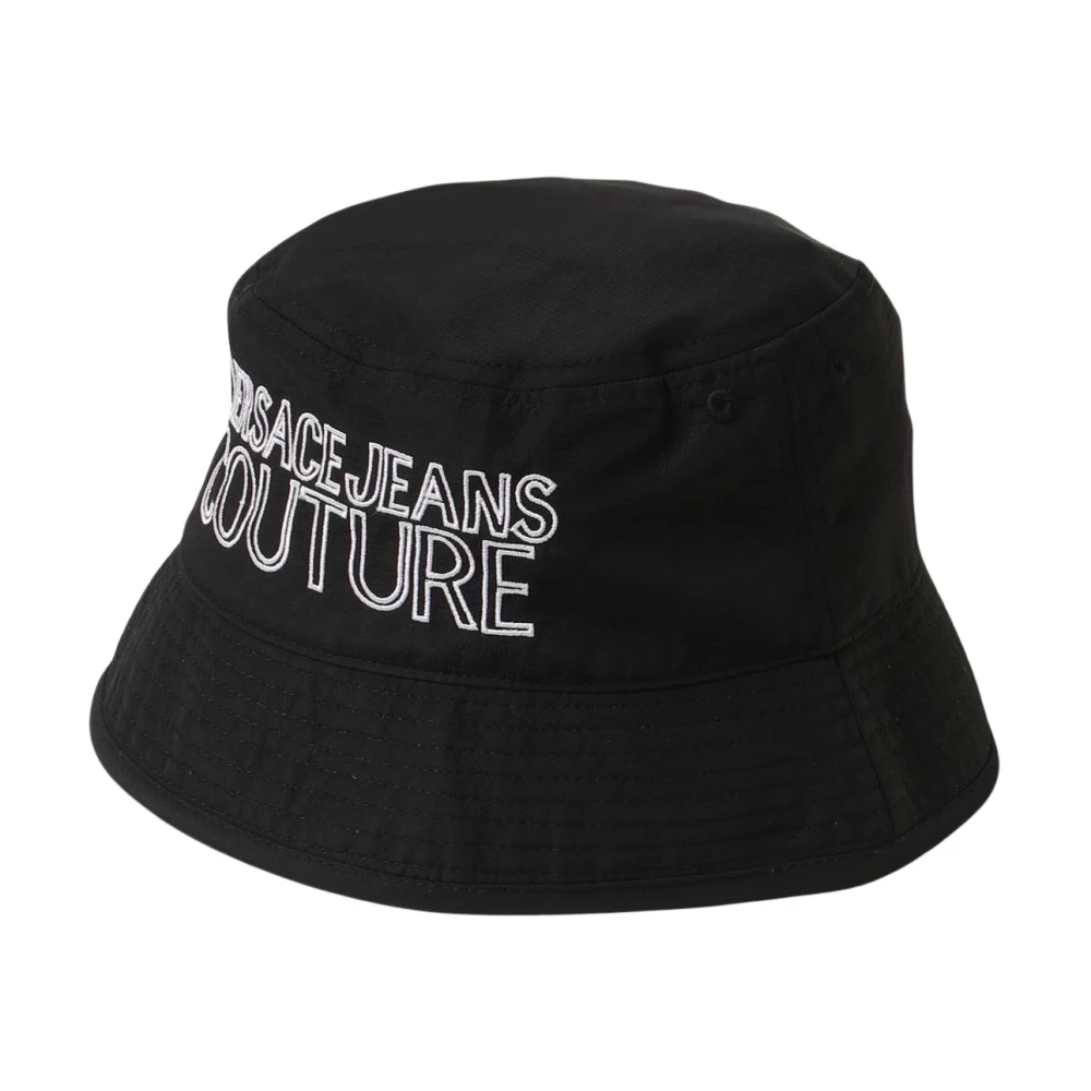 Versace Jeans Couture Men's Black Hats,, Logo Embroidered Bucket Hat Small