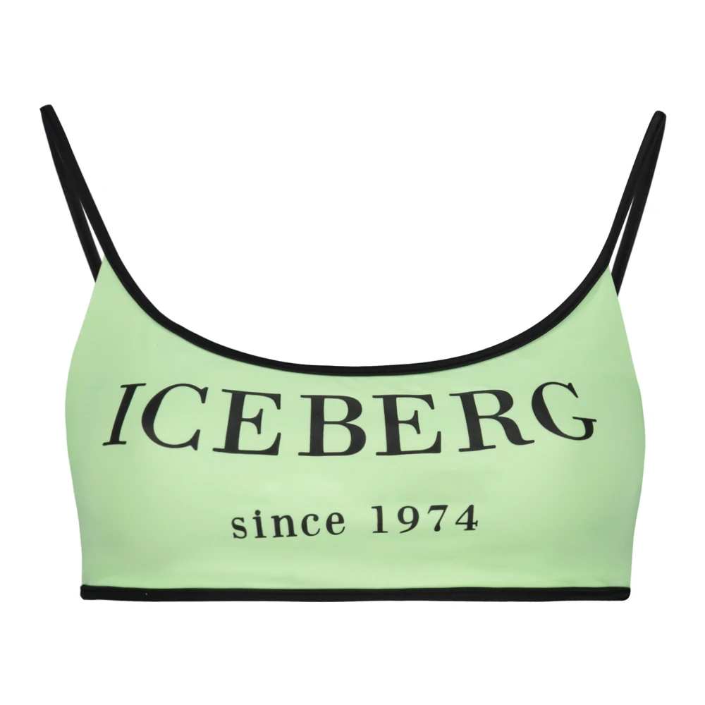 Iceberg Logo Print Bikini Top Green Dames