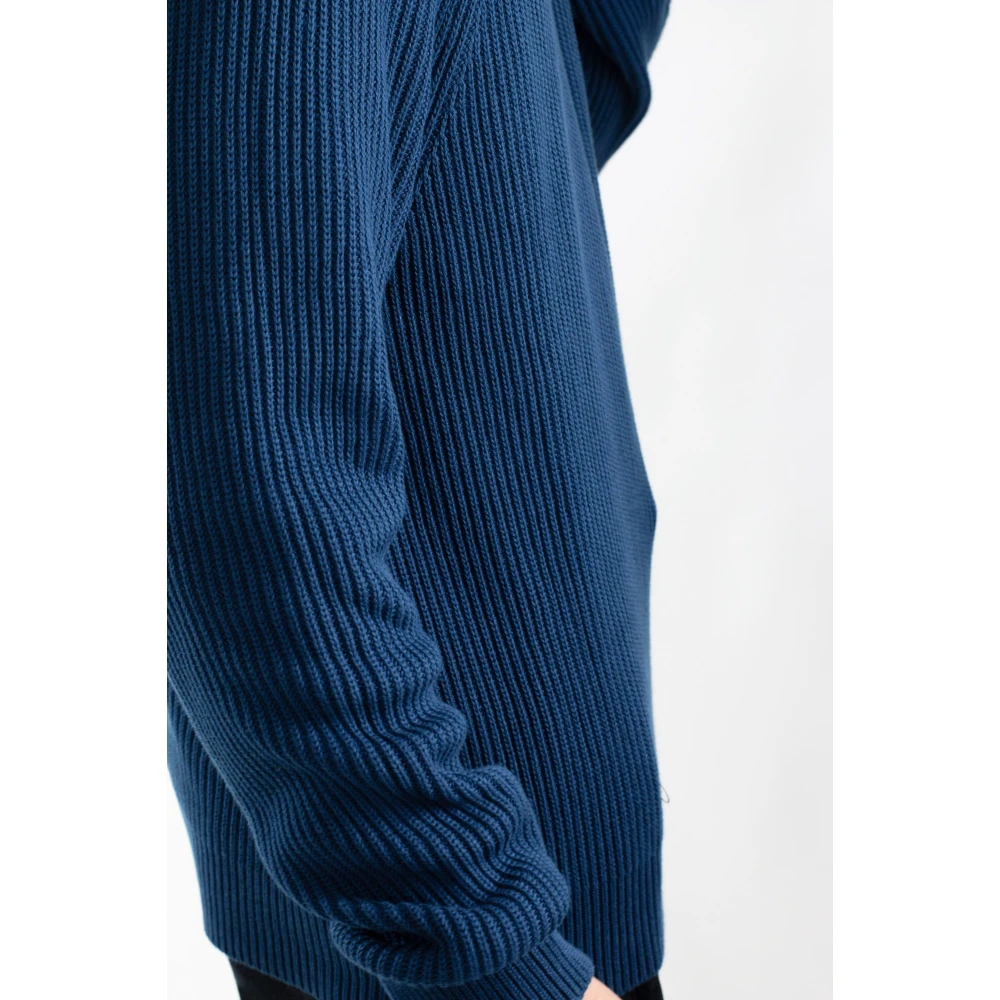 Lacoste Geribbelde Croc Sweater in HBM Blue Heren