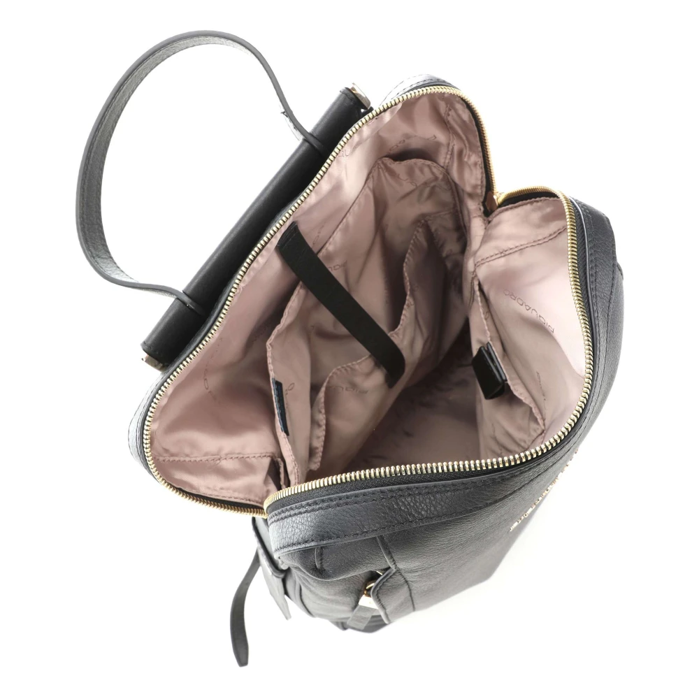 Piquadro Zwarte leren laptoptas met voorvak met rits Black Dames