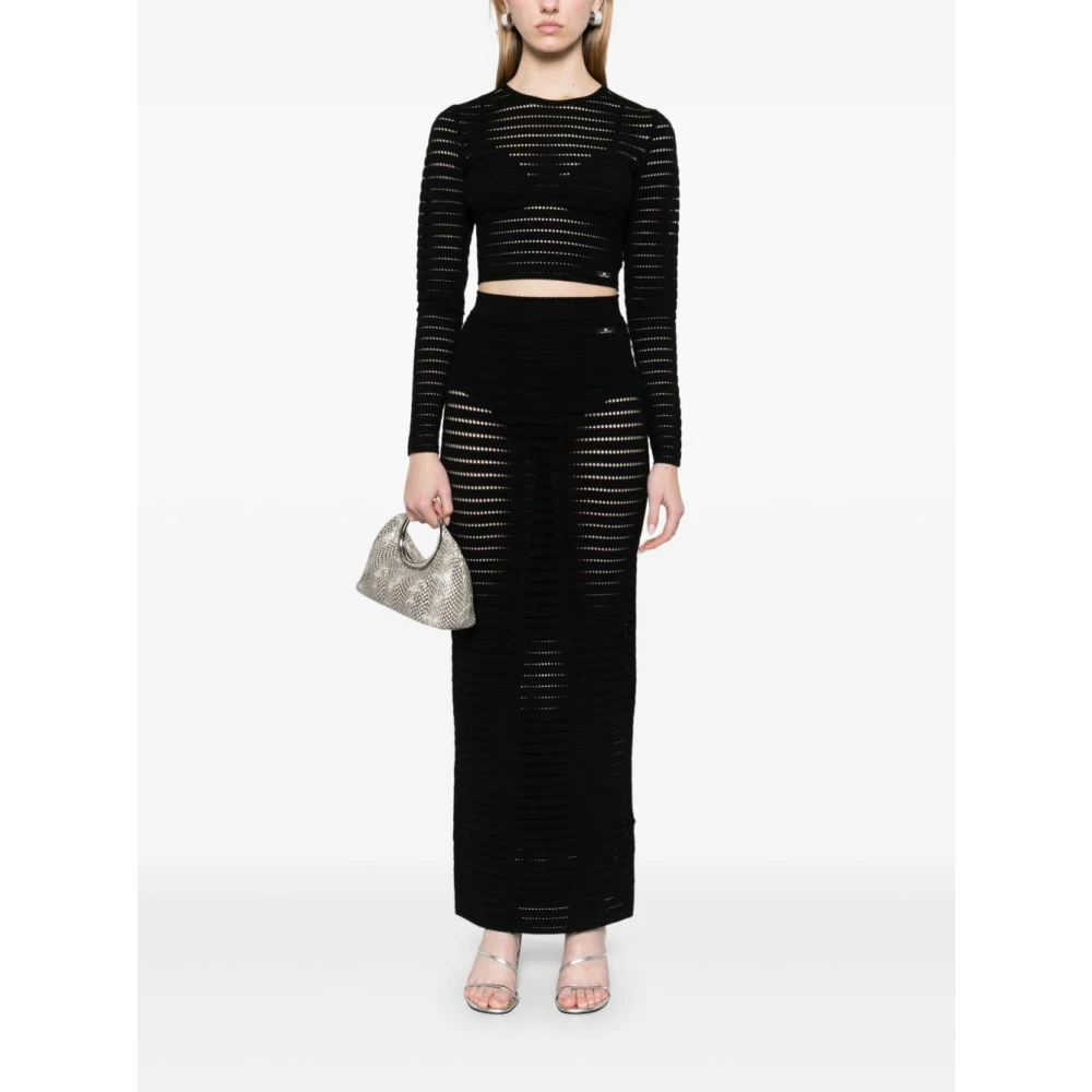 Elisabetta Franchi Zwarte Geribbelde Tailleband Mini Rok Black Dames