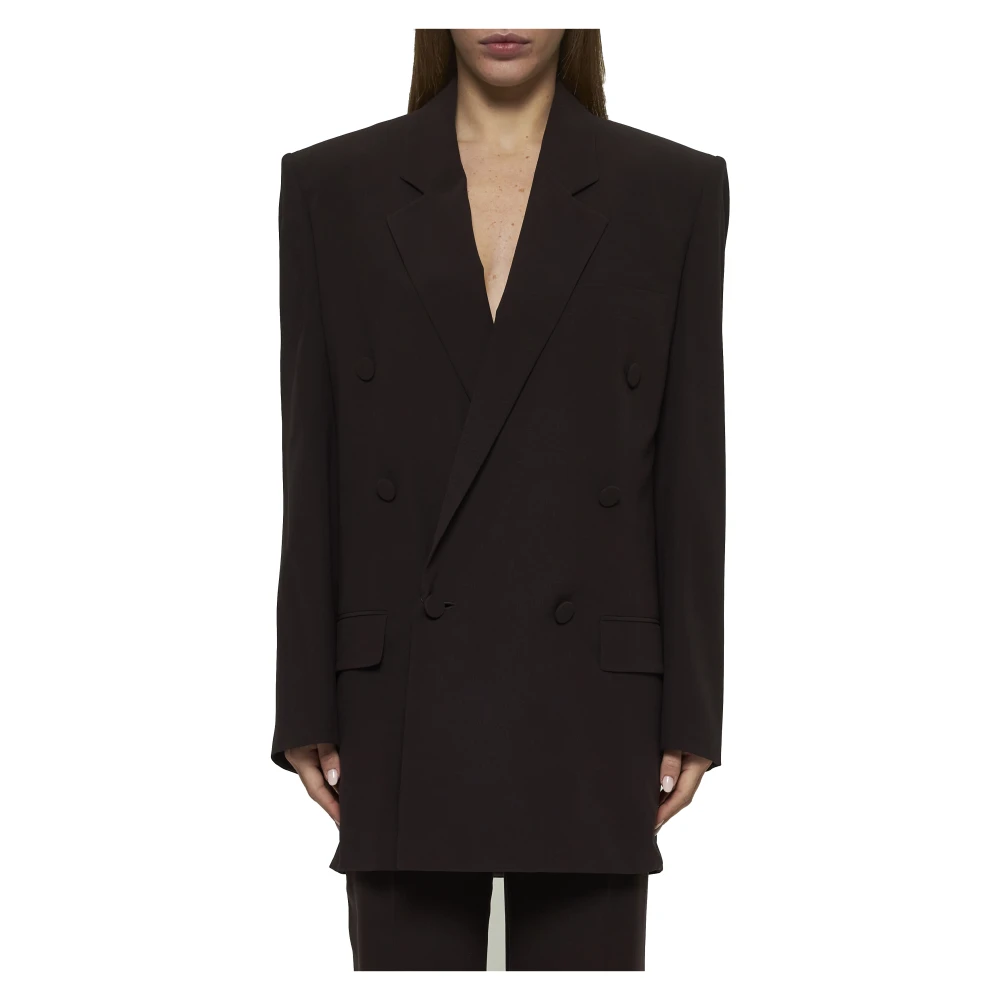 Saint Laurent Bruine Zijden Double-Breasted Jas Brown Dames