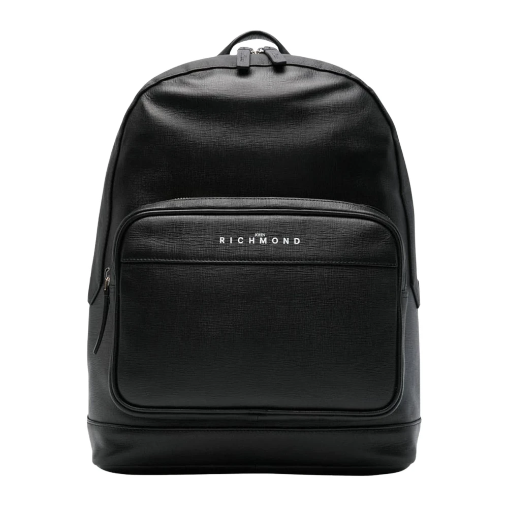 John Richmond Zwarte leren rugzak met logoprint Black Dames