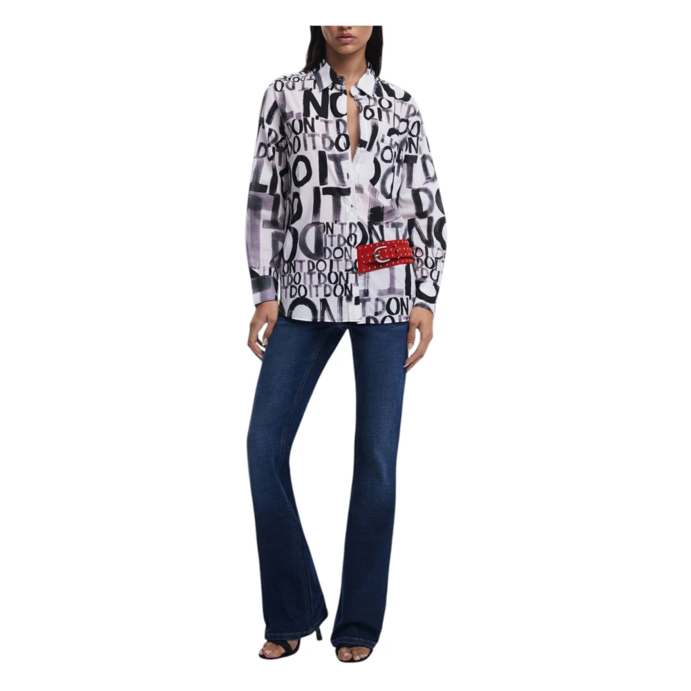 Desigual Zwarte Bedrukte Katoenen Knoopshirt Multicolor Dames