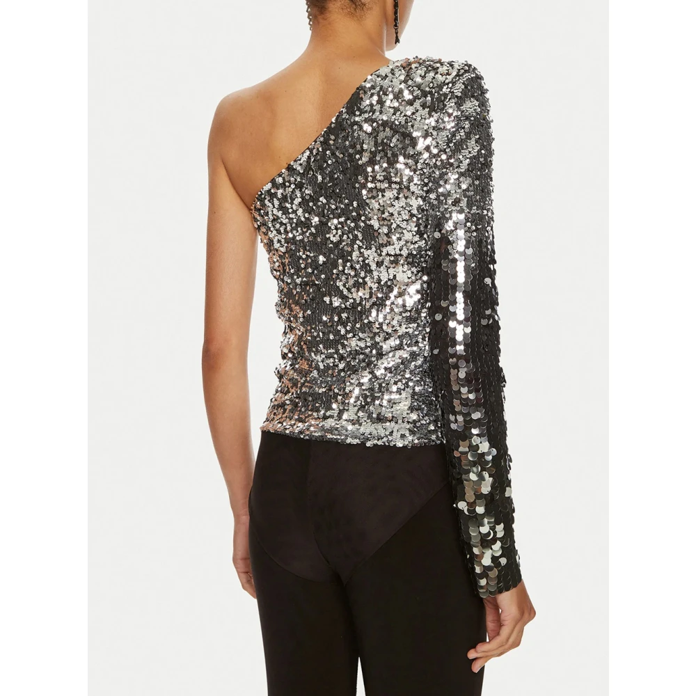 PATRIZIA PEPE Asymmetrische Zilver Degrade Glamour Top Gray Dames