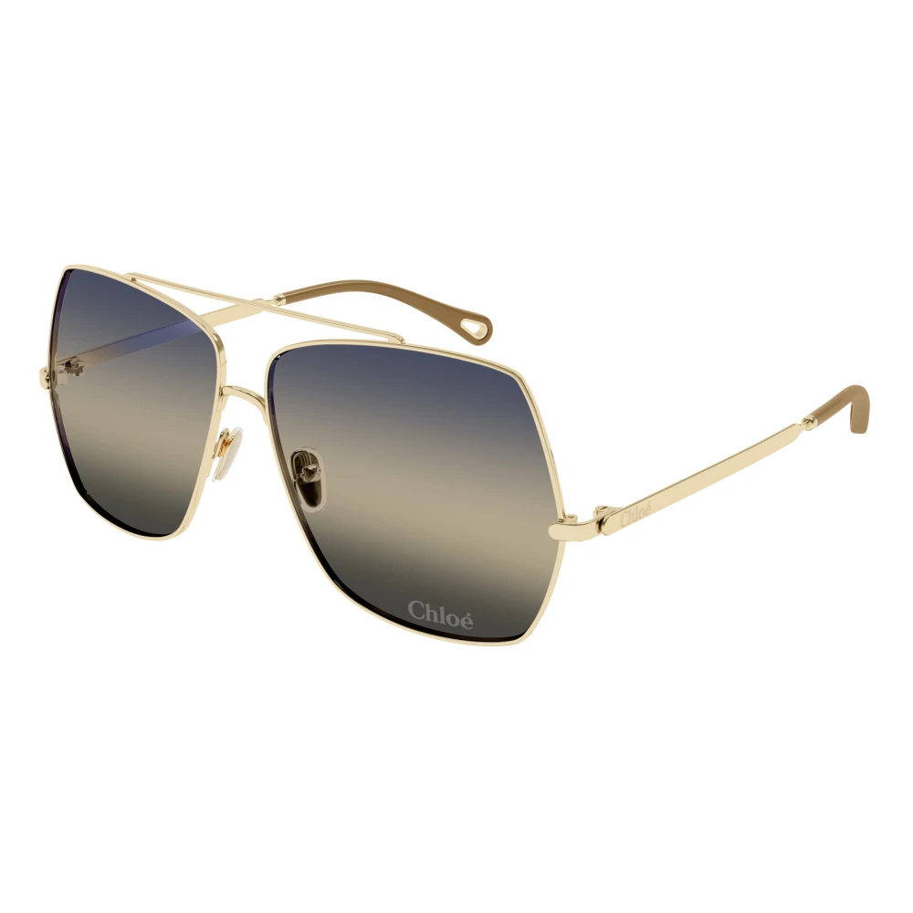 Chloé Donna Oro/Blu Ch0324s 002 Occhiali Da Sole Metallo Squadrata - Immagine 2
