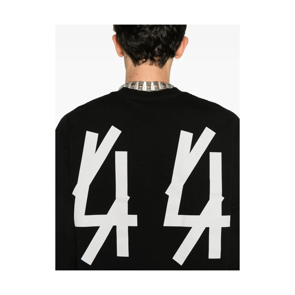 44 Label Group Zwarte Logo Print Crew Neck Sweater Black Heren