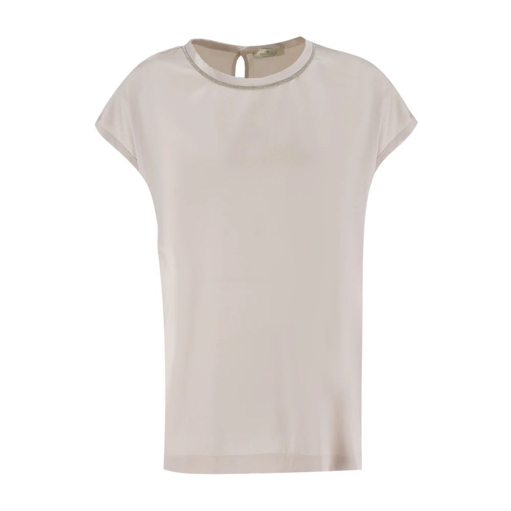 Panicale Klassieke Crew Neck T-shirt met Lurex-details White Dames