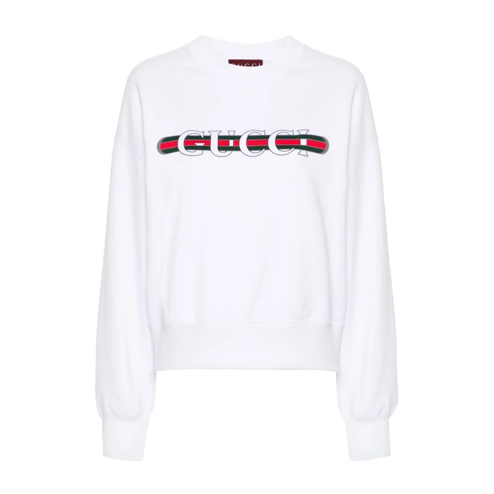 Gucci Witte Katoenen Jersey Web Print Sweater White Dames