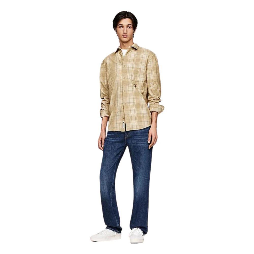 Tommy Hilfiger Preppy Geruite Katoenen Overhemd Beige Heren