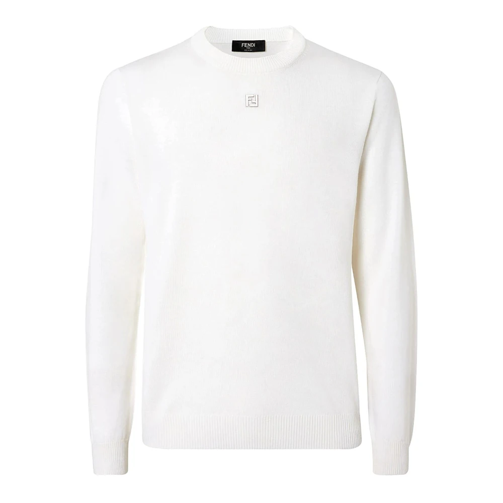 Fendi Men's White Jumper - Round-Neck Knitwear - M - Knitwear