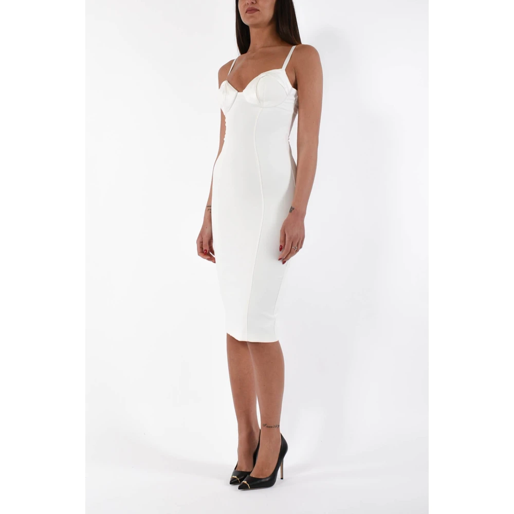 Elisabetta Franchi Midi jurk met satijnen strikken White Dames