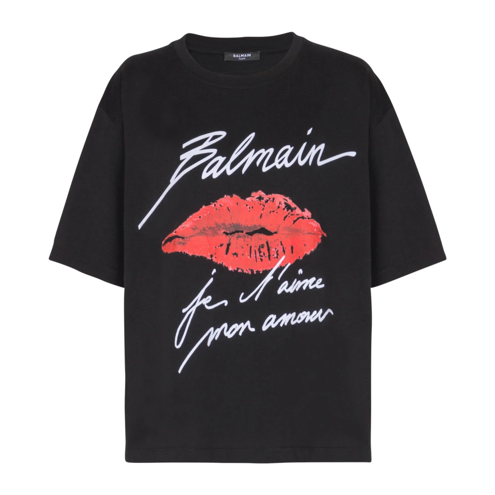 Balmain T-shirt met korte mouwen met Kiss print Black Dames