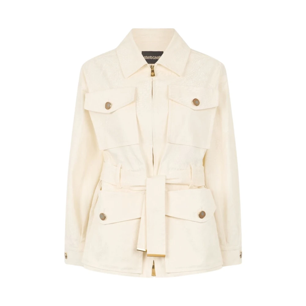 Roberto Cavalli Beige Light Jackets, Female, M, Python Pattern Safari Jacket With Belt