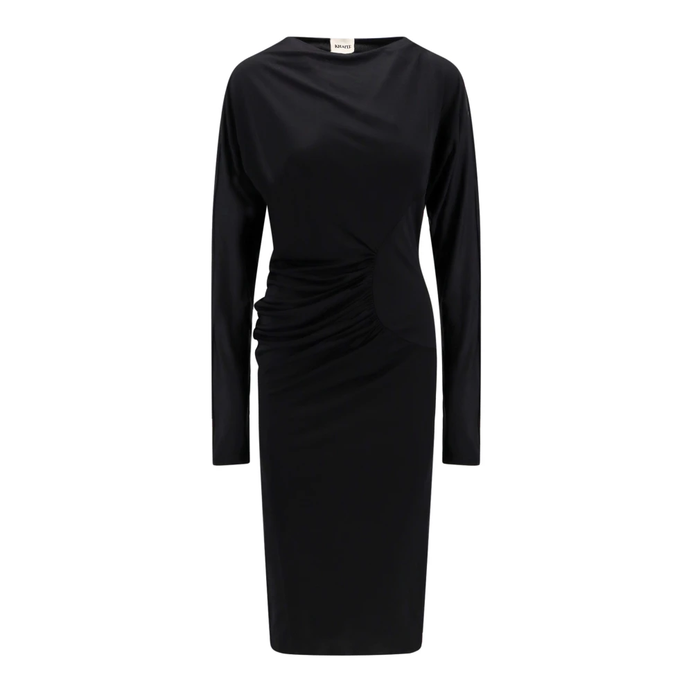 Khaite Viscose Lange Mouw Gedrapeerde Jurk Black Dames