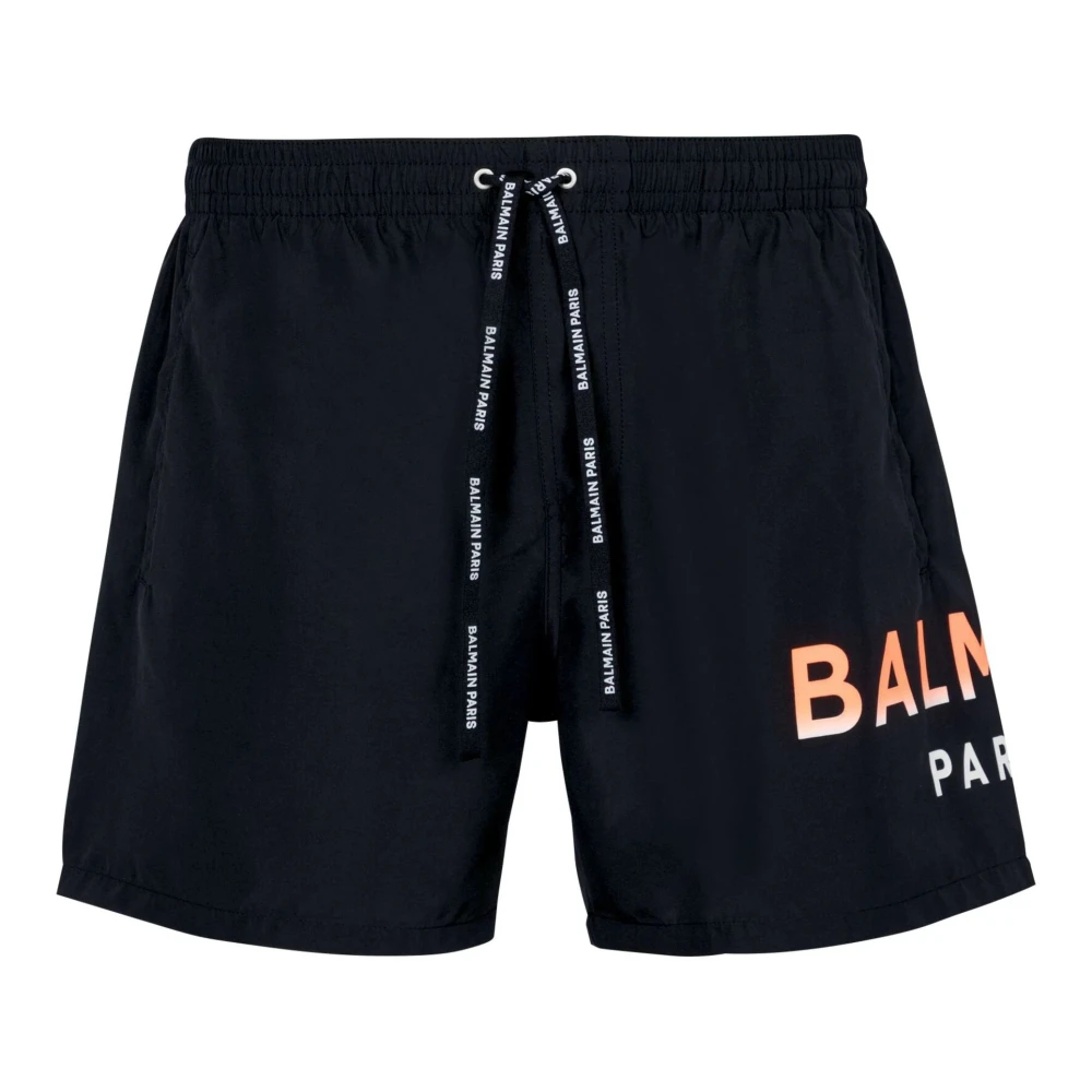 Balmain Zwarte Logo-Print Zwemshorts Black Heren