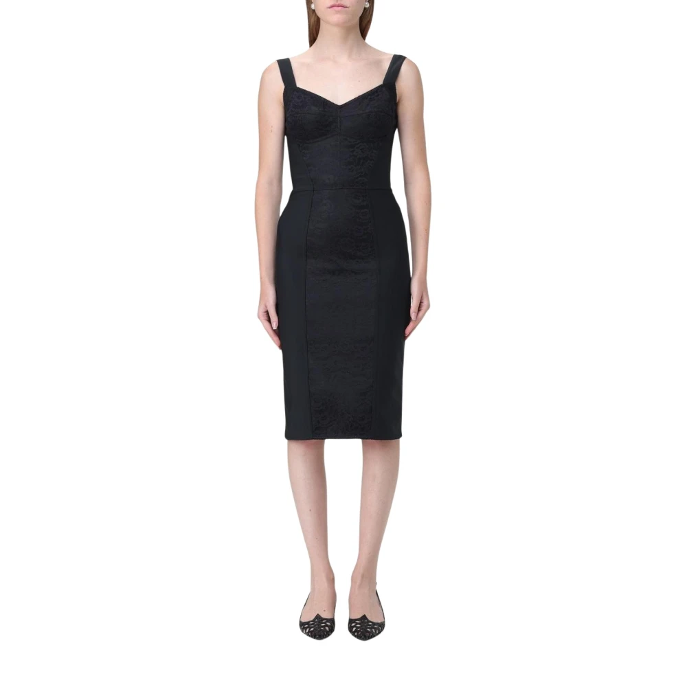 Dolce & Gabbana Women's Black Lace Midi Dress Sweetheart Neckline
