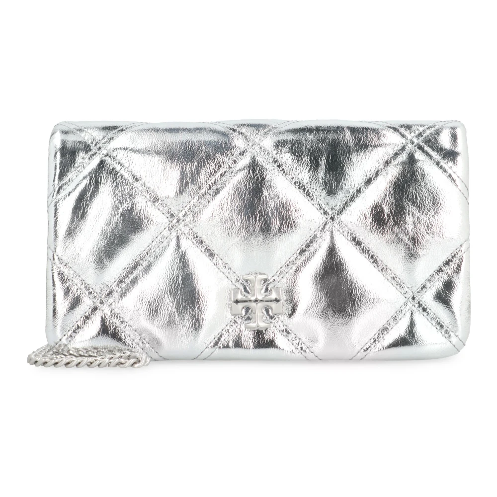 TORY BURCH Gestikt Leren Kettingportemonnee Gray Dames