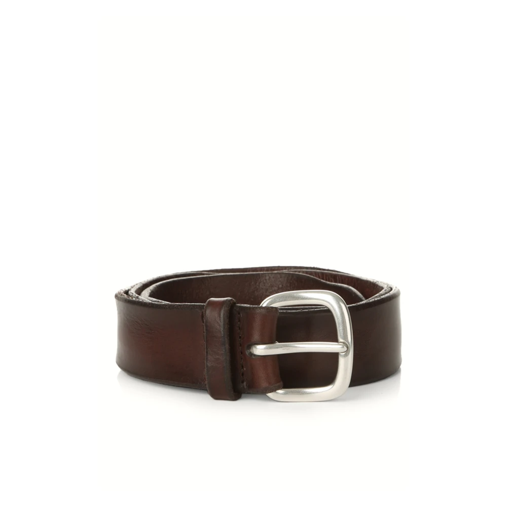 Orciani Men's Brown Belts,, Leather Belt With Silver Buckle Medium
