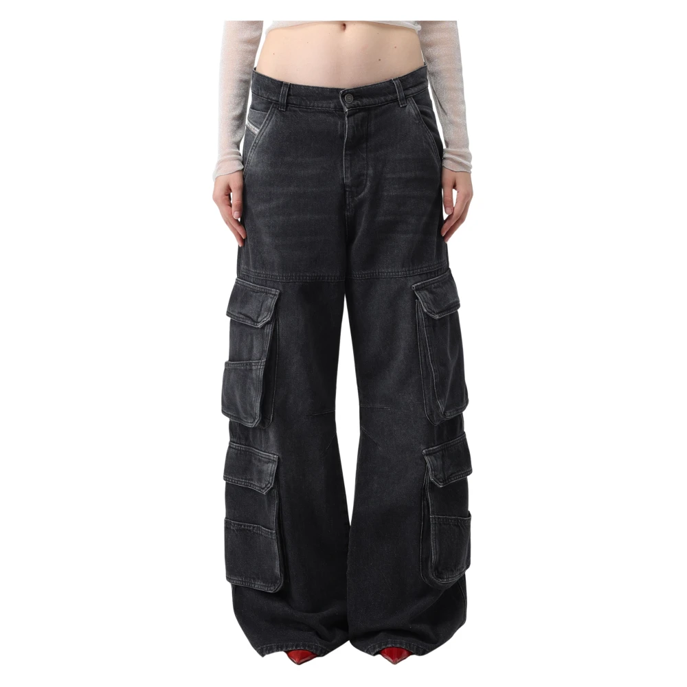 Diesel Women's Black Wide Jeans, W25, Cargo Jeans For Men