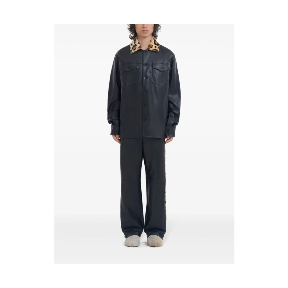 Marni Zwarte leren overhemd met contrasterende kraag Black Heren