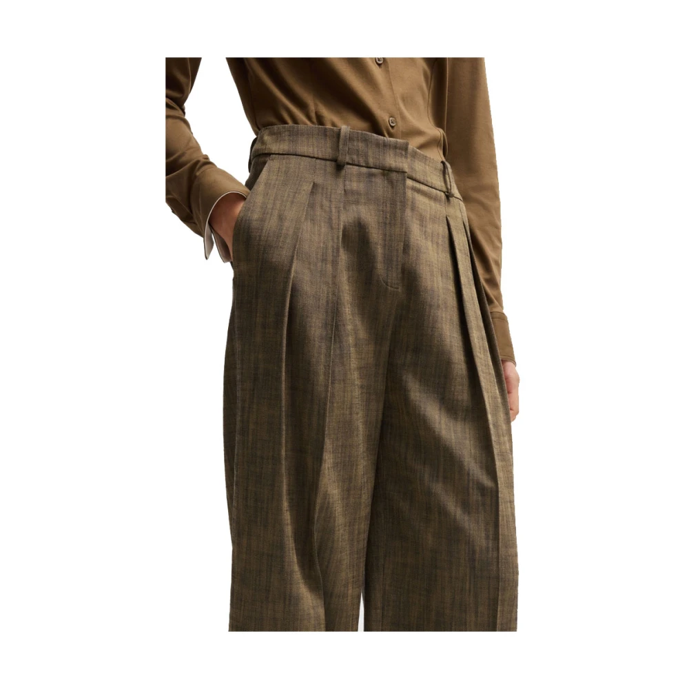 Hugo Boss Melange Sharkskin Broek met Wijde Pijpen Green Dames
