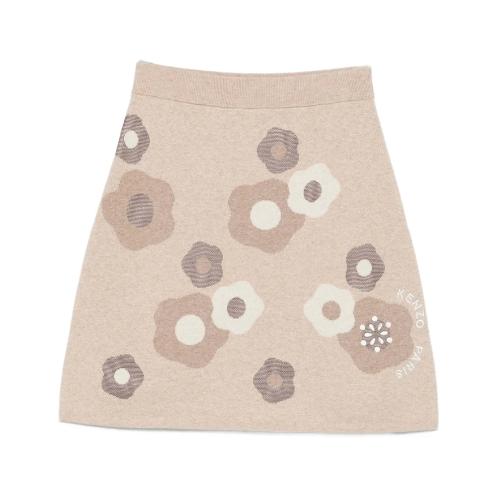 Kenzo Donna Beige Gonna Floreale Maglia Orlo Dritto