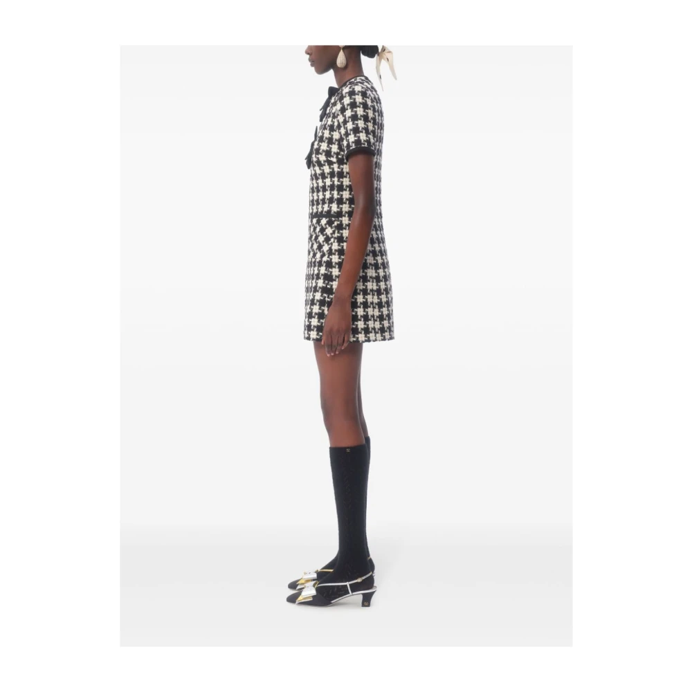 Valentino Zijden Jurk met Geometrisch Patroon en Strikdetail Beige Dames
