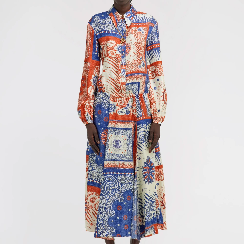 Roberto Cavalli Bandana Patchwork Maxi Jurk Multicolor Dames