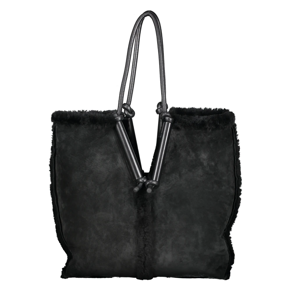 Bottega Veneta Schapenvacht Tote Tas met Leren Details Black Dames