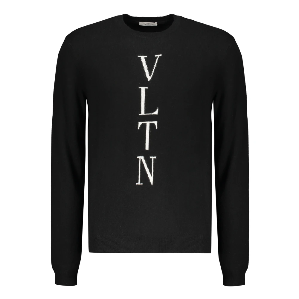 Valentino Garavani Geribbelde crew-neck trui met logodetail Black Heren