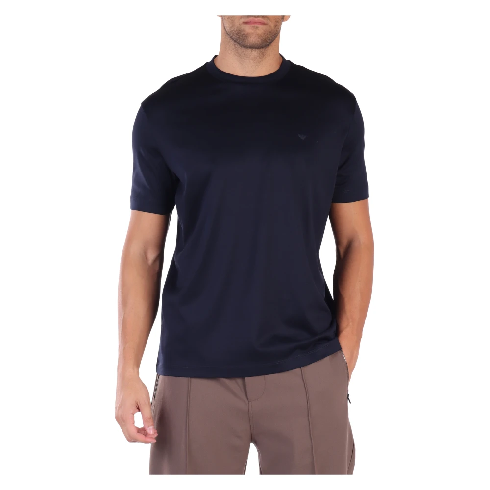 Emporio Armani Reis Essentials Katoenen en Lyocell T-Shirt Blue Heren