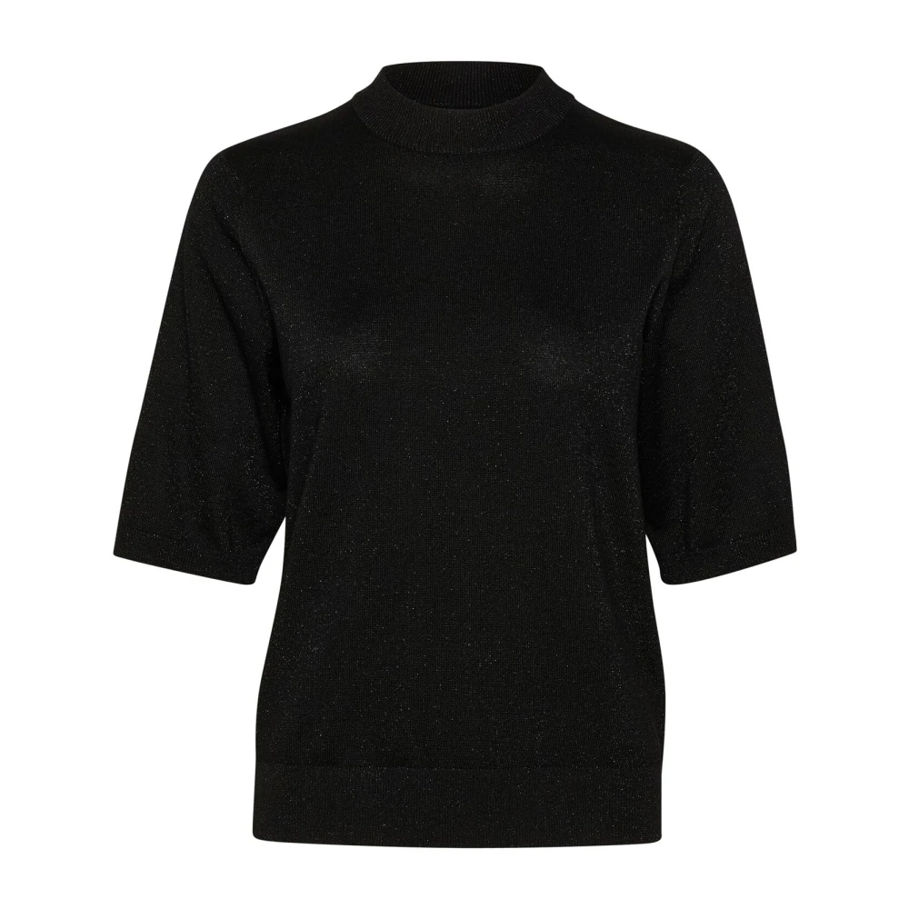 Cream Metallisk Svart Stickad Blus Black, Dam