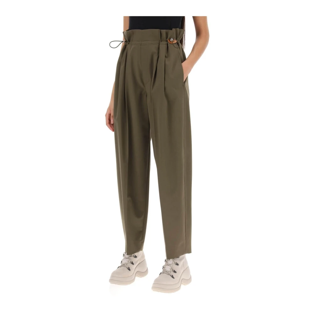Moncler Relaxed-fit Broek met Koord in Stretch Wolmix Green Dames