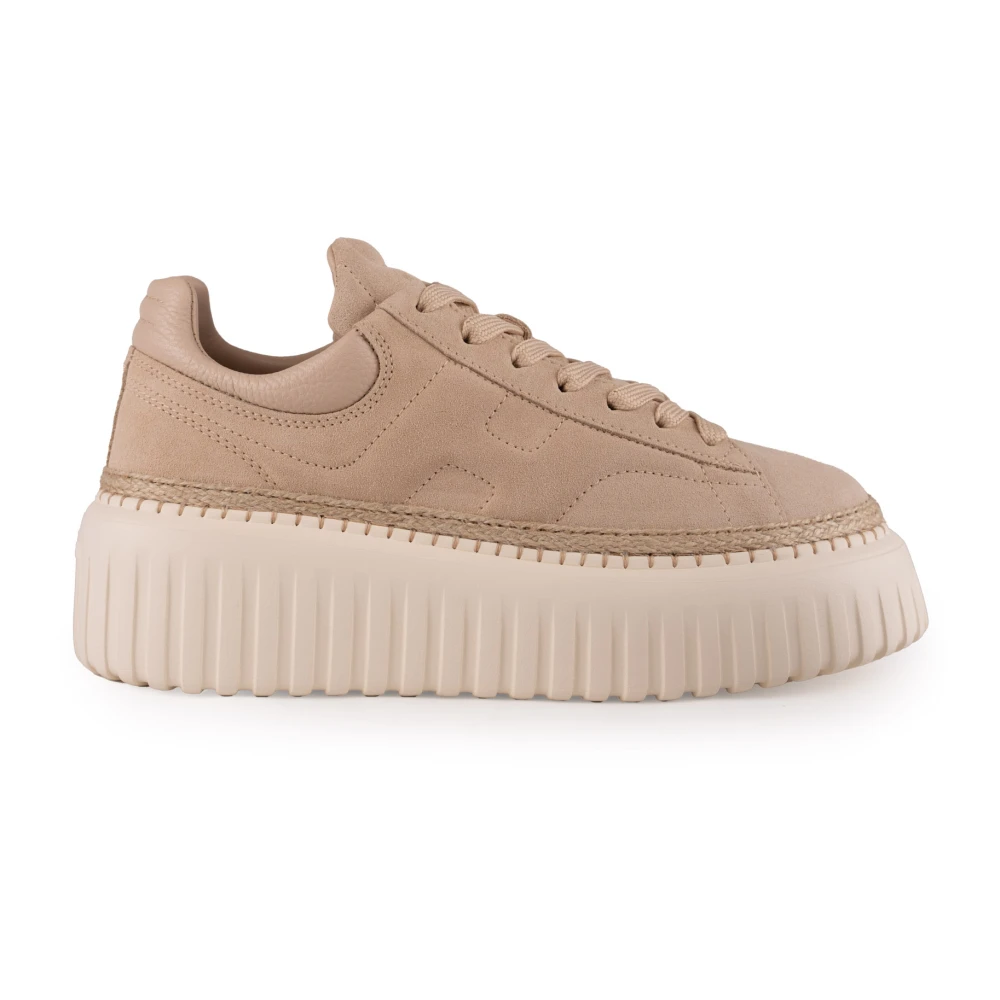 Hogan Ivory Läder Sneakers Snörning Mocka Beige, Dam