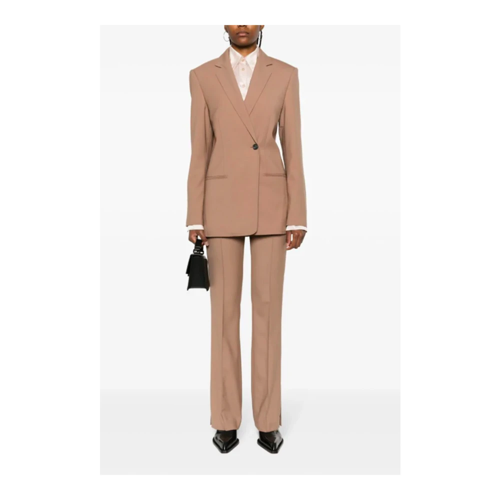 Helmut Lang Bruine Flared Broek met Decoratieve Stiksels Brown Dames