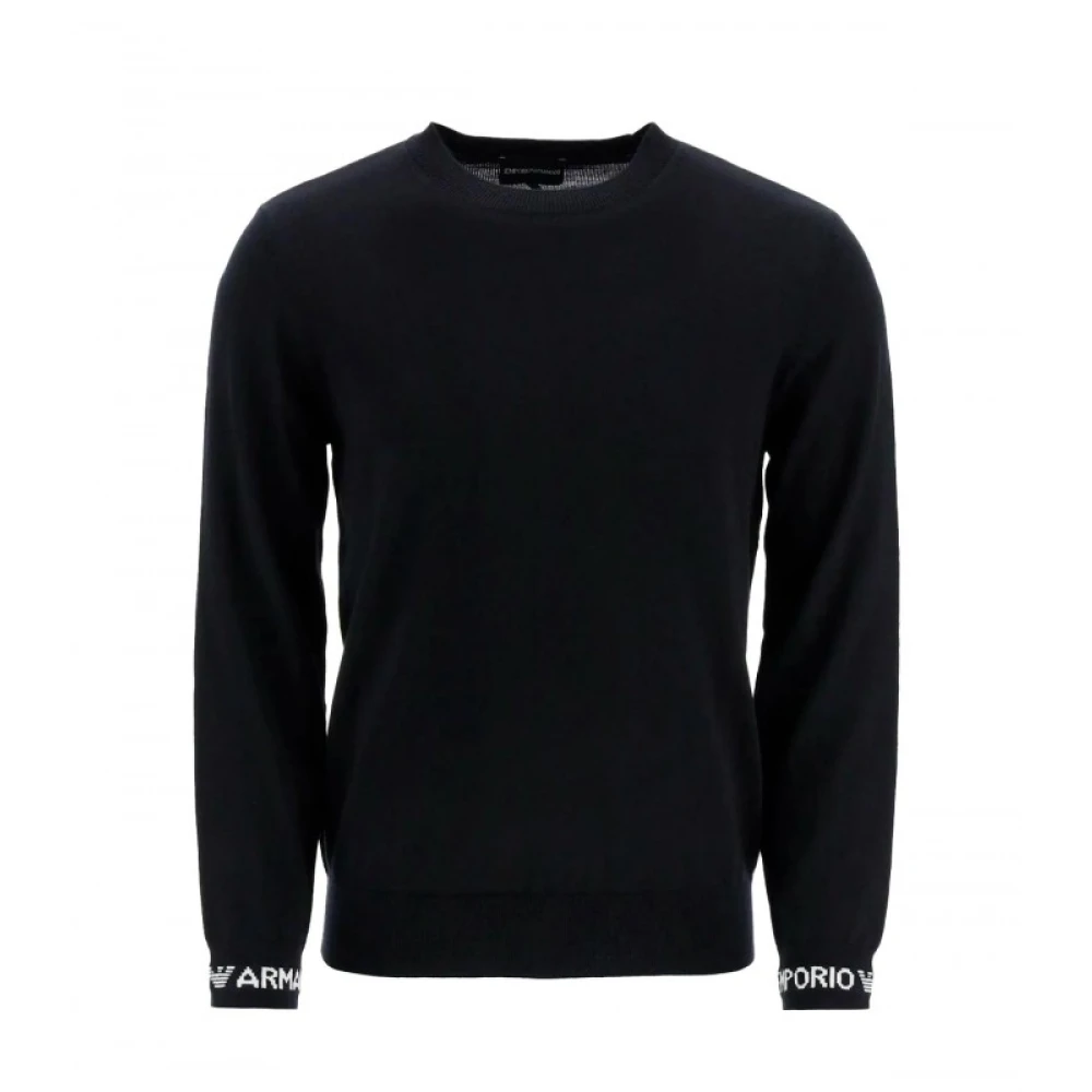 Armani Lichte Wol Jersey Trui Black Heren