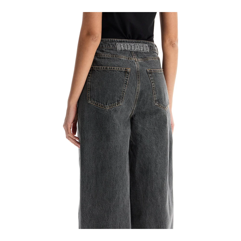 Rotate Birger Christensen Zwarte Katoenen Kant Wijde Pijp Broek Black Dames