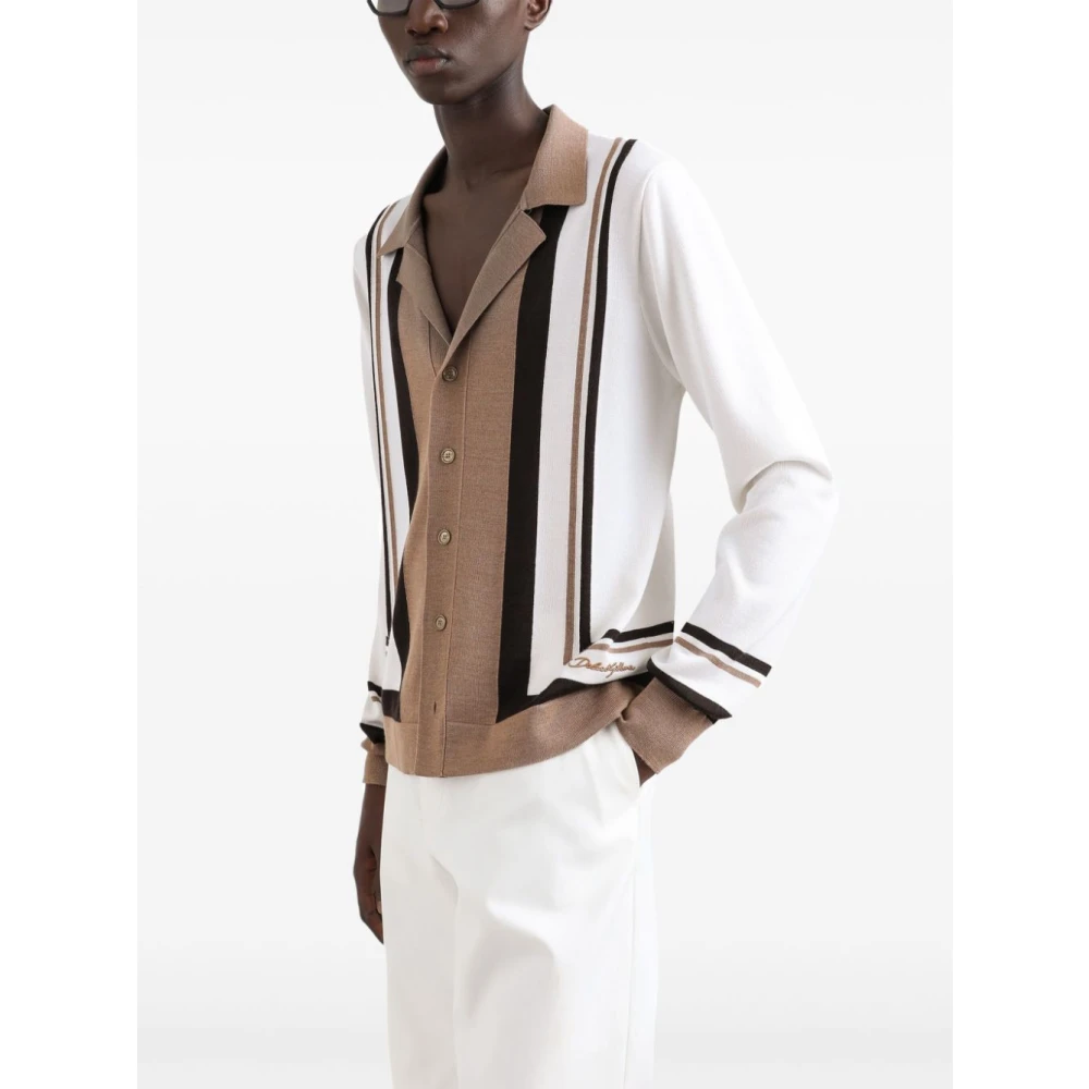 Dolce & Gabbana Beige Sweater Overhemdkraag Lange Mouwen Multicolor Heren