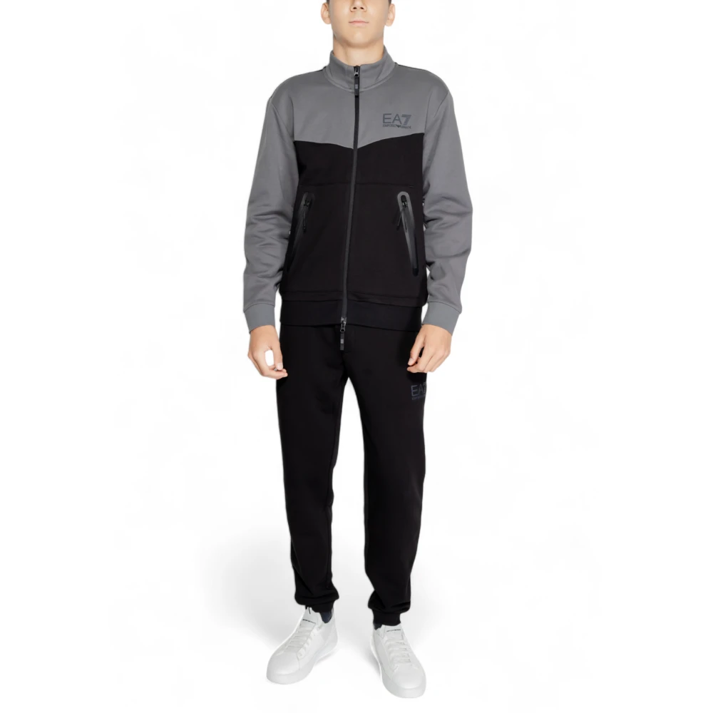 Emporio Armani EA7 Kleurrijke Heren Tracksuit met Rits Black Heren