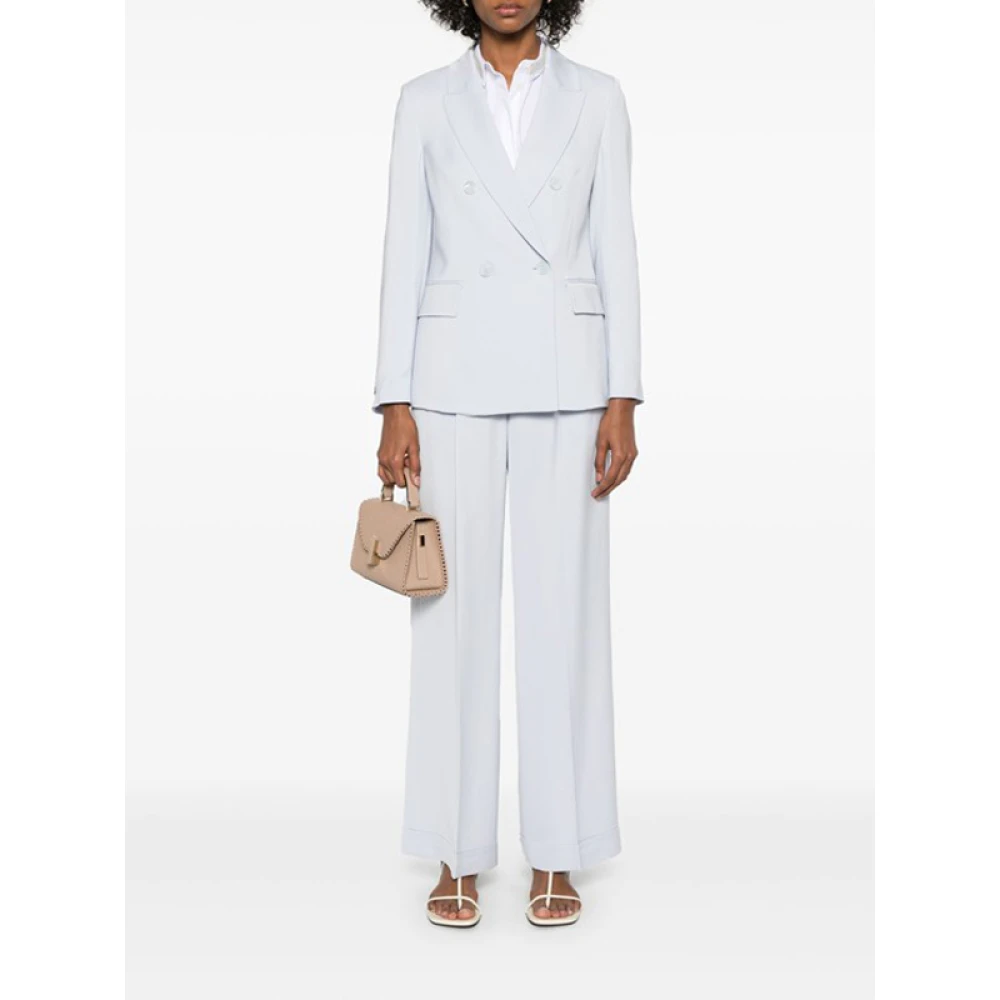 PESERICO Pastelblauwe Double-Breasted Blazer met Schoudervullingen Blue Dames