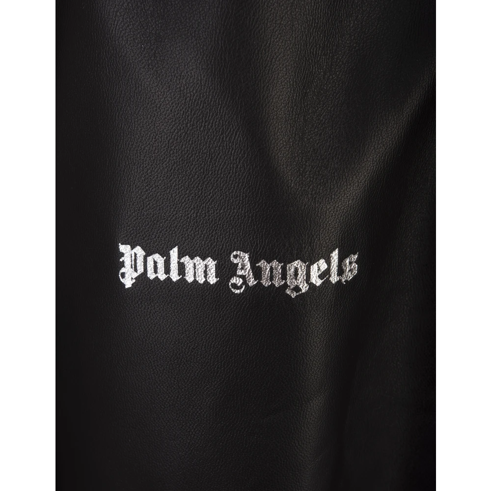 Palm Angels Zwarte Leren Wijde Broek met Logo Black Heren