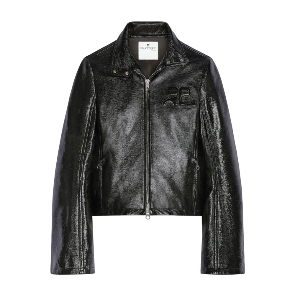 Courrèges Zwarte Glanzende Iconische Bikerjas Black Dames