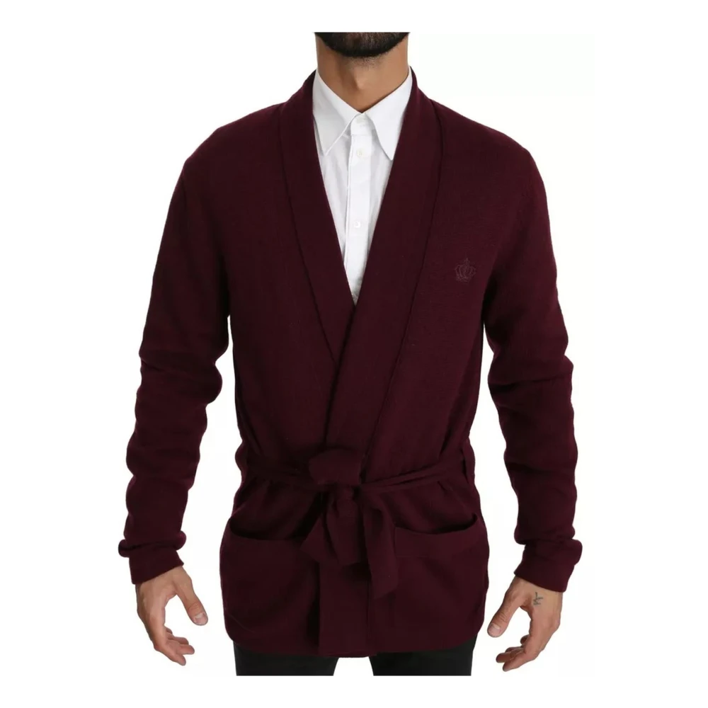 Dolce & Gabbana Men's Brown Cashmere Knitwear, M, Luxury Cashmere Cardigan Jumper Maroon