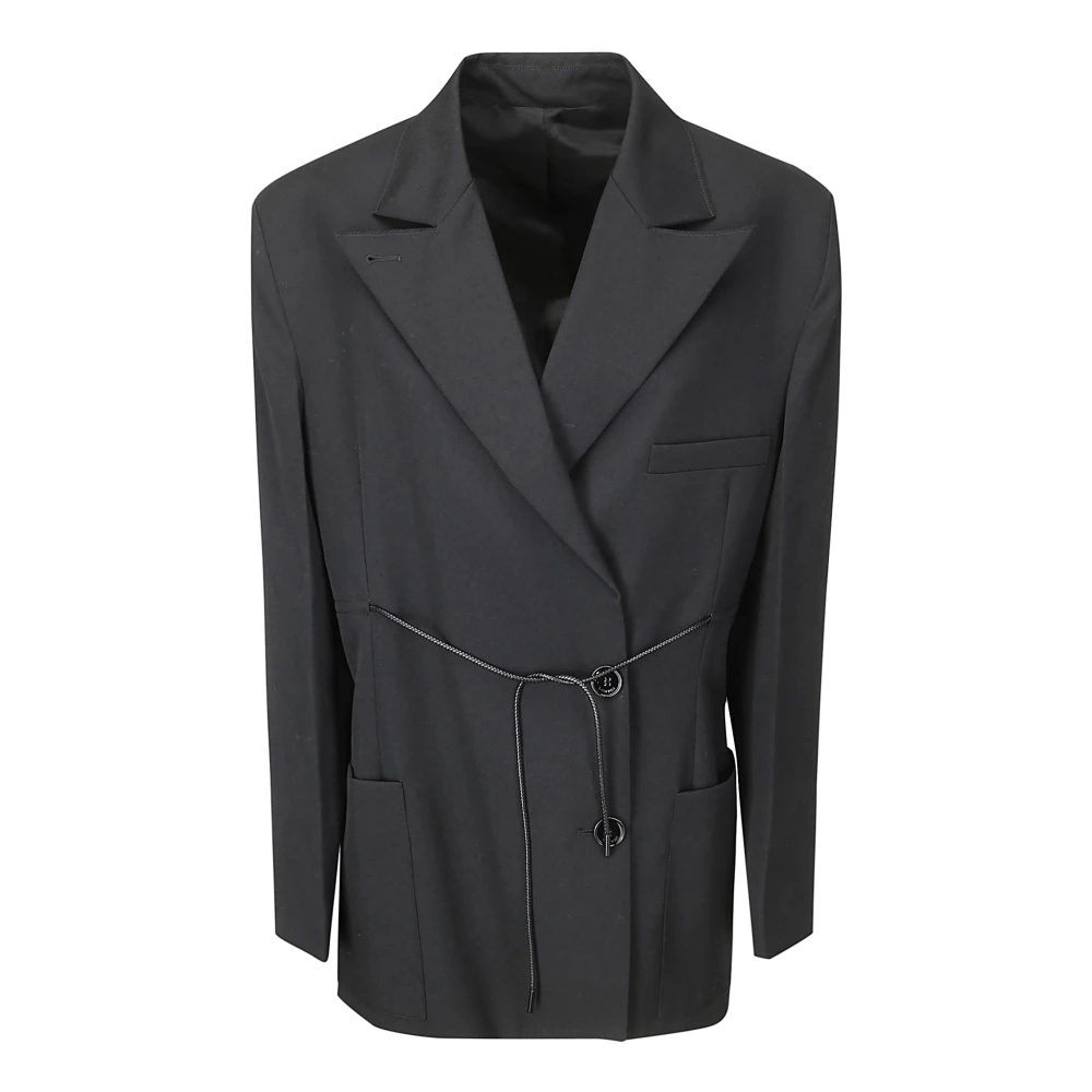 Lanvin Wollen jas met zakken en elastische taille Black Dames